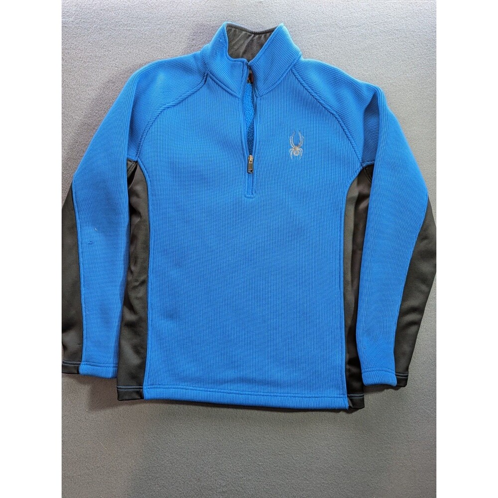 Spyder Men’s XL T-Neck Quarter Zip Sweater Blue Black Fleece Lined Ski Pullover